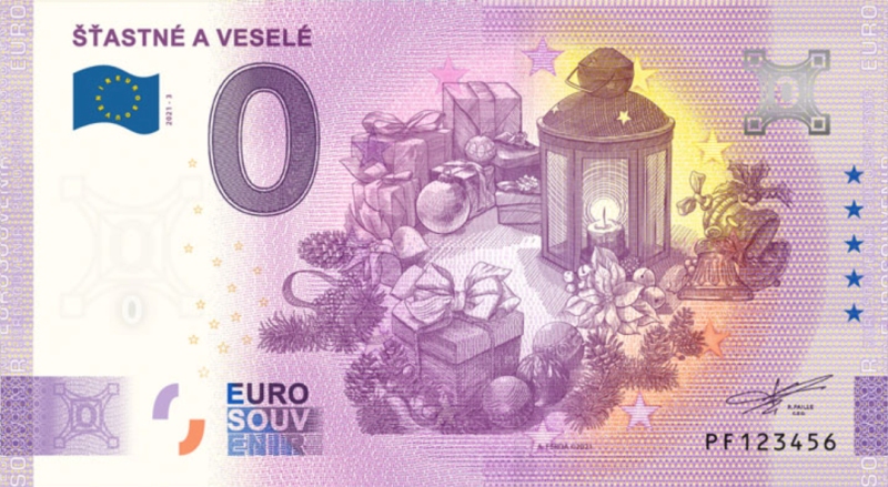 Bankovka 0 Euro s motívom Štastné a veselé 2021
